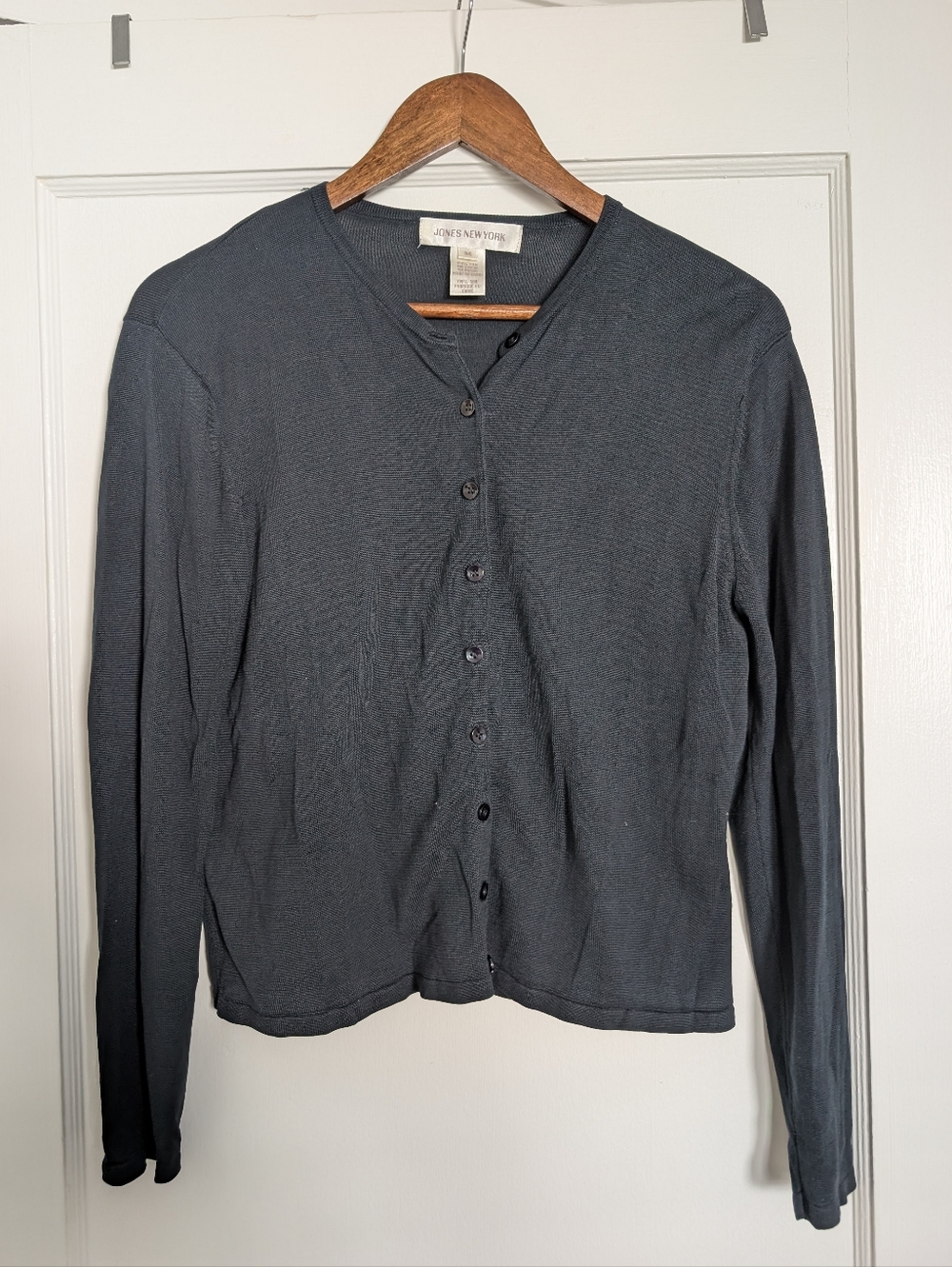 Jones New York 100% Silk Black Knit Button-Up Sweater - Size Medium